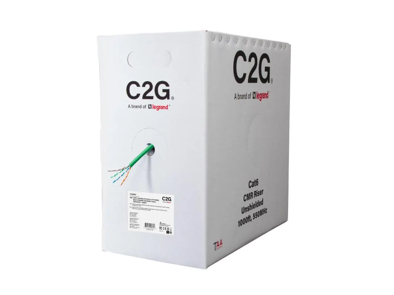 C2G 1000FT CAT6 Solid UTP CMR Bulk Unshielded Ethernet Network Cable -  TAA - Green - C2G56035