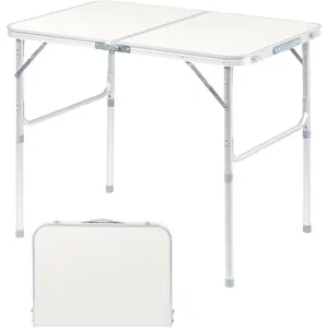 3FT Small Camping Folding Table Adjustable Height Aluminum Folding Table for Picnic Party BBQ, Plastic RV Suitcase Table Portable Lightweight Fold Up Utility Outdoor Tables