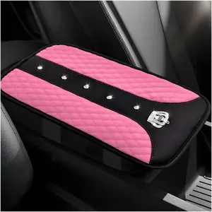 Bling Crown  Center Console Mats, Anti-Slip and    Armrest Pad Protector, Universal Rustproof Armrest Decor Cushion for  & SUVs,  Accessories (Pink)
