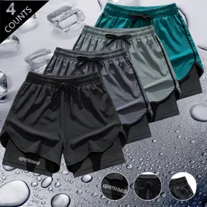 Pack of 4 - Double-layer design active shorts with loose outer layer & breathable, quick-dry liner perfect for running, workouts & everyday casual wear summervibes