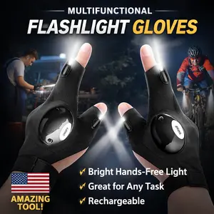 LED Flashlight Gloves,Stocking Stuffers Gifts for Men Dad Him, Christmas Birthday Gifts for Men Adults Boyfriend, Cool Gadget Finger Lights for Fishing,Repairing Camping, 1 Pair Black