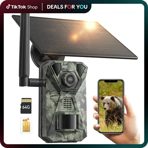 Deatti 4G LTE Cellular Home Security Camera with Solar Panel, Built-in SIM Card, SD Card, Unlimited Data Plan, 360° Pan & Tilt, Auto Focus, for Backyards, Construction Sites Monitoring (No WiFi Support)