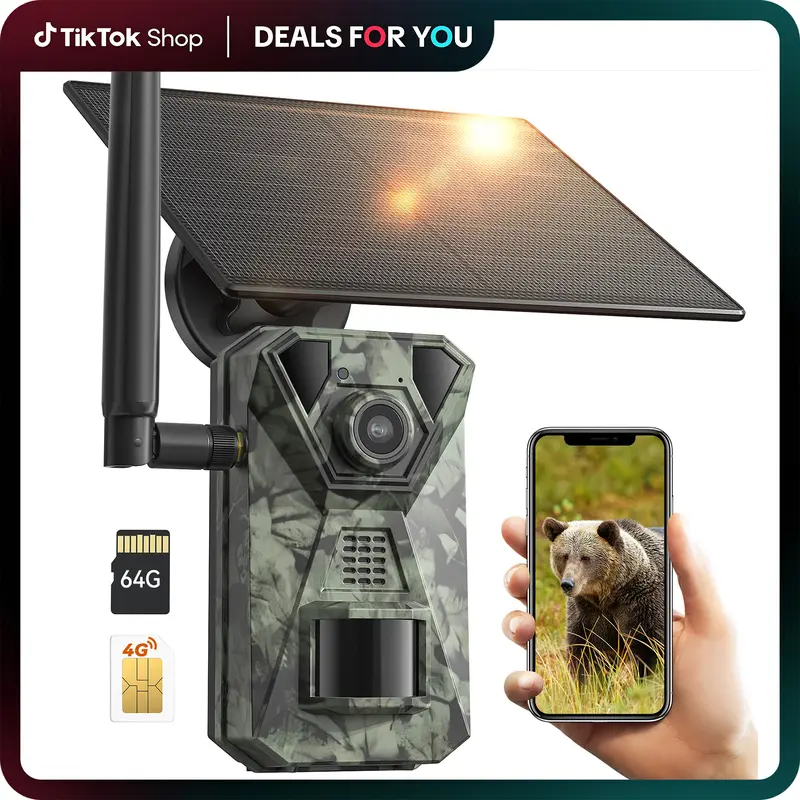 Deatti 4G LTE Cellular Home Security Camera with Solar Panel, Built-in SIM Card, SD Card, Unlimited Data Plan, 360° Pan & Tilt, Auto Focus, for Backyards, Construction Sites Monitoring (No WiFi Support)