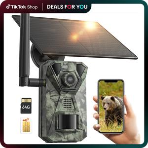 Deatti 4G LTE Cellular Camera with Solar Panel, Solar HD Cellular Trail Camera with SD Card Built-in SlM Card,UNLIMITED Data Plan,wildlife photography NOT SUPPORTWIFl, Live Camera with 360° Pan Tilt