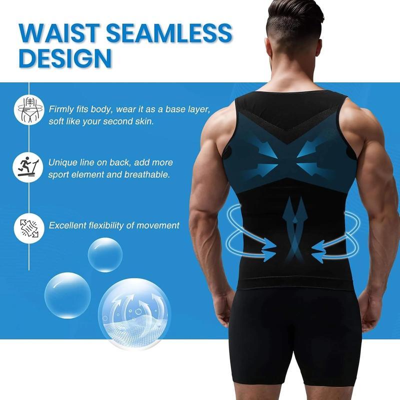1/2 Pack Men's Compression Vest Body Shaper Stretchy Shapewear Shirt Tummy Control Top Chest Binder Tank For Workout Fitness Breathable Men Underwear GYM Activewear Plain Round Neck Daily Wear Sports Menswear Soft Fitted Apparel Shirts
