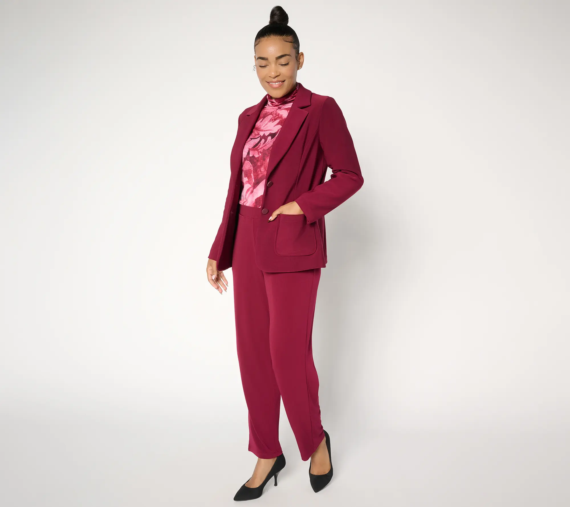 Susan Graver Petite Brushed Back LK Fusion Notch Collar Blazer