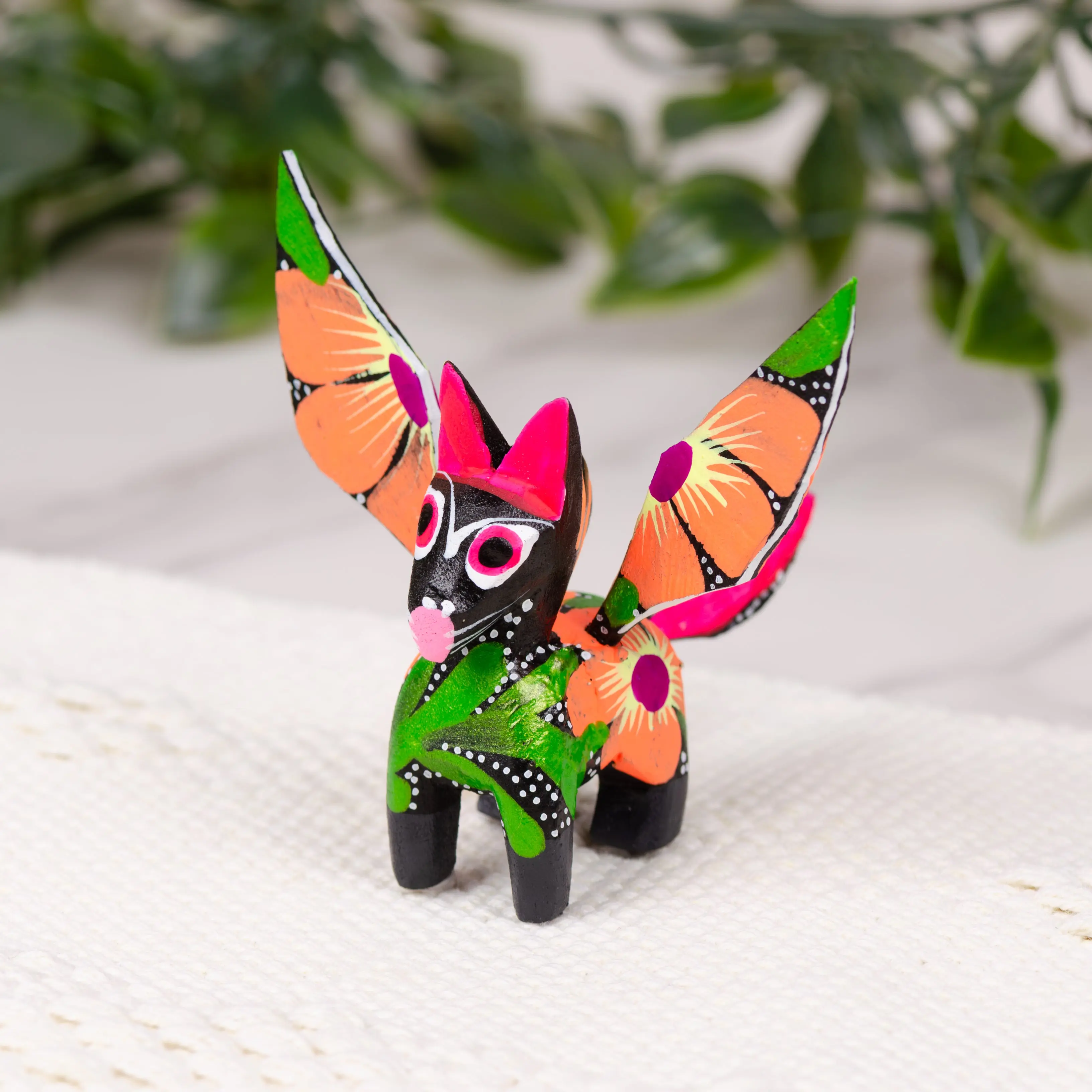 Handcrafted Colorful Hand-Painted Oaxaca Pegasus Wooden Alebrije Figurine - Collectible Figurines Decor, Home Ornament with Flower Accent, Ornaments