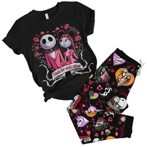 Jack And Sally Pajamas Set, Nightmare Characters Short Sleeve Pajamas Sets, Mother's Day Gift For All People, Gift For Everyone