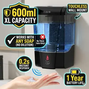 XL 600ml Wall-Mounted Automatic Soap Dispenser - Touchless IR Sensor, Mess-Free & 1-Year Battery Life SVAVO