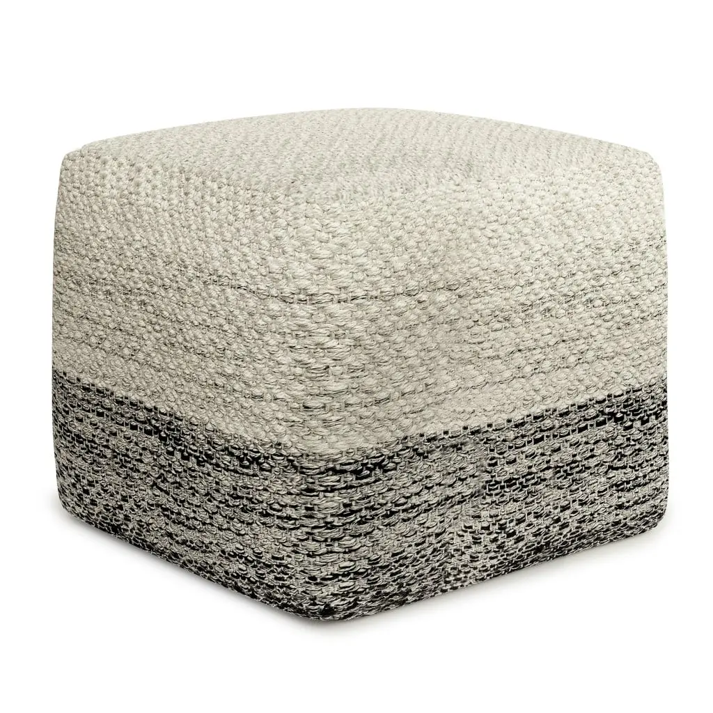 HomeRoots Gray Polyester Boho Home 360-Degree Rotating Single-Seat Small Square Pouf Ottoman Footstool, 14x18x18 in, Foam-Filled Solid, Health Rate Certified, Shape-Retaining, Model 638552, Rotates 360°