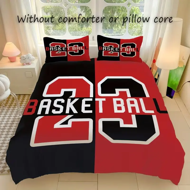 3-Piece Basketball Print Bedding Set, bed sheet sets, Soft Breathable Polyester Fabric, All-Season Use, Includes 1 Fitted Sheet + 2 Pillowcases
