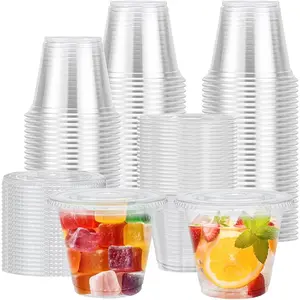 100 Pack 9 oz Clear Plastic Cups with Lids, Disposable Cups with Flat Lids No Hole, Ideal for Ice Cream, Cold Drinks, Fruit, Dessert, Yogurt Parfait