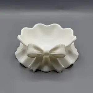Plastic Jewelry Tray with Ruffled Bow Design, Home Storage Organizer, Desk Decor, Office Table Accessory, Party Decoration, Durable Plastic Organizers
