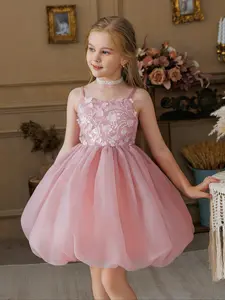 Summer Girls' Dress, Sweet Floral Skirt, Sequin, Sparkly Dress and 3D Flower Decor, Back Zipper, Perfect for School, Parties, Weddings, Holidays