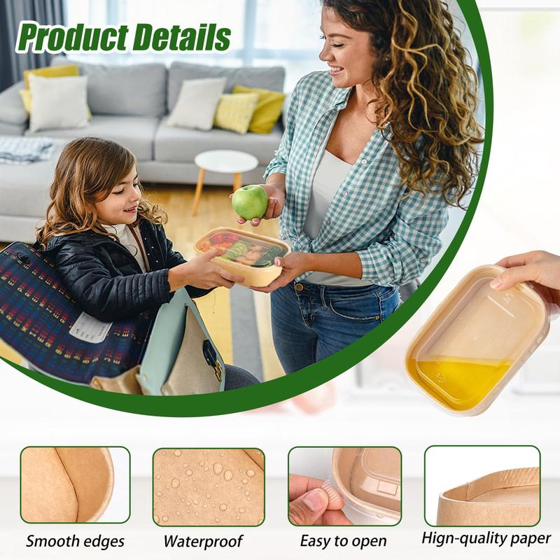 50Pack Disposable Kraft Paper Bowls with Lids and Forks,35oz Square/36oz Round,Meal Prep Containers Disposable Large Paper Bowls, Leakproof Food Containers Treat Soup Serving Bowl, Microwave Safe for Hot/Cold Food Clamshell Takeout Tray Compostable Arc Cu