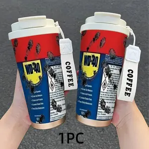 1pc WD-40 Lubricating Oil  Print, 18oz Stainless Steel Travel Mug, Dual-Layer Insulated Coffee Cup with Lid & Handle, Reusable Hand Wash Only