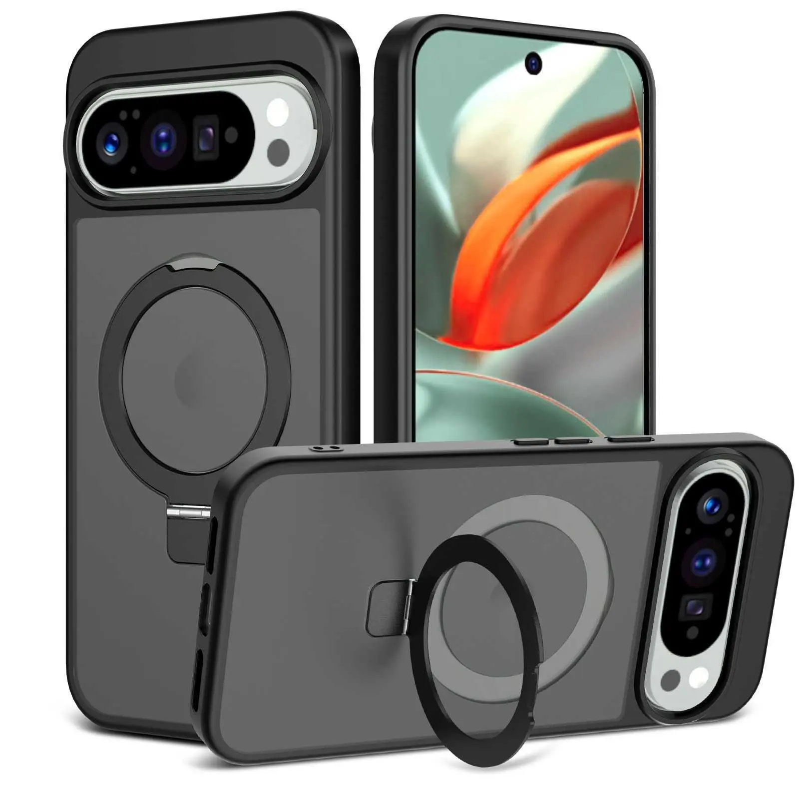 For Google Pixel 10 Pro Silver Shield Racket Stand Phone Case For Google Pixel 9 Pro Magnetic Shockproof Protective Cover HNAQ97trgawed