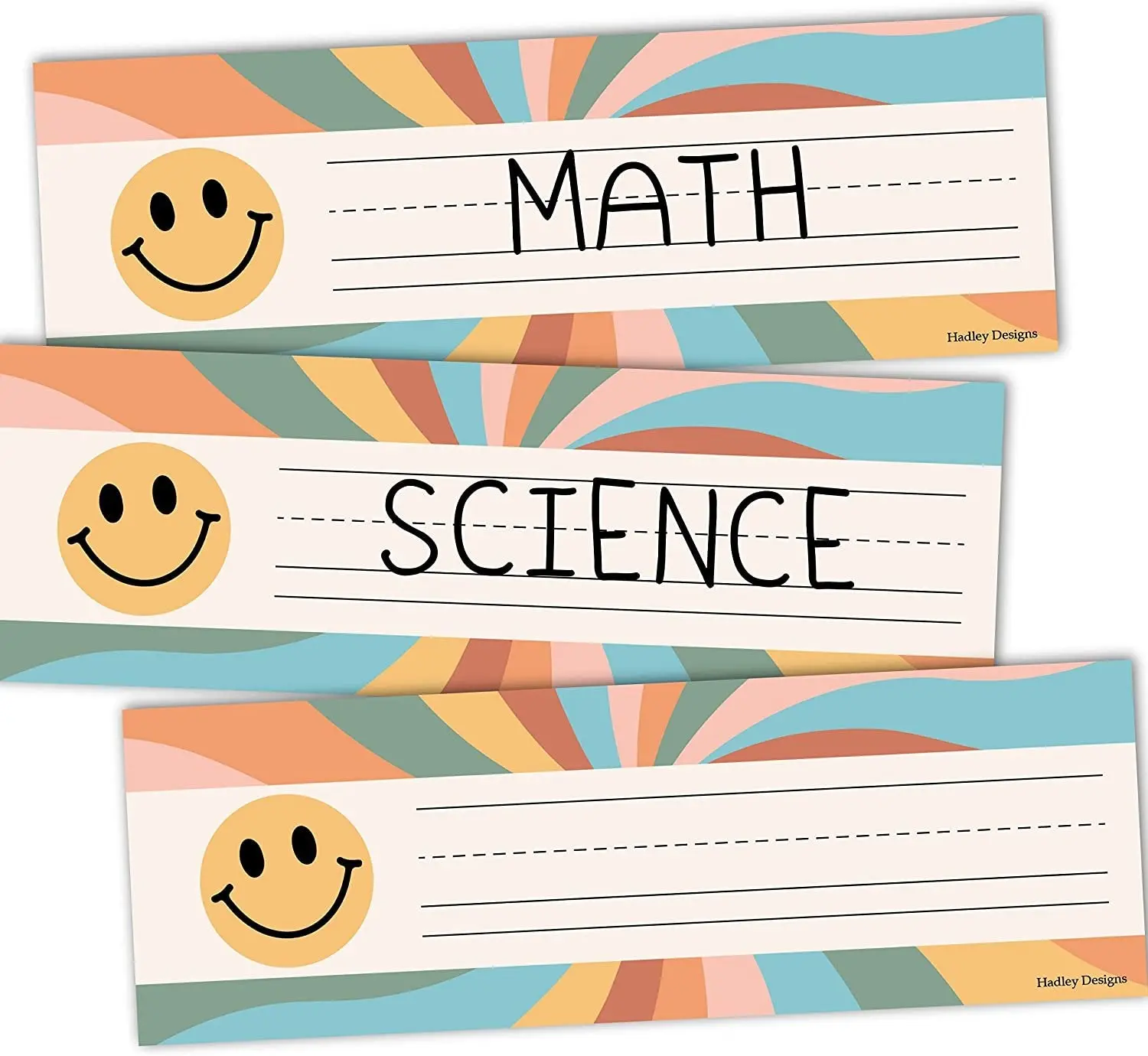 Hadley Designs Classroom Labels Set of 25 3x9 Inch Name Tags for Desks Math Science Art Stickers Adhesive Vinyl Decal Organizing Supplies