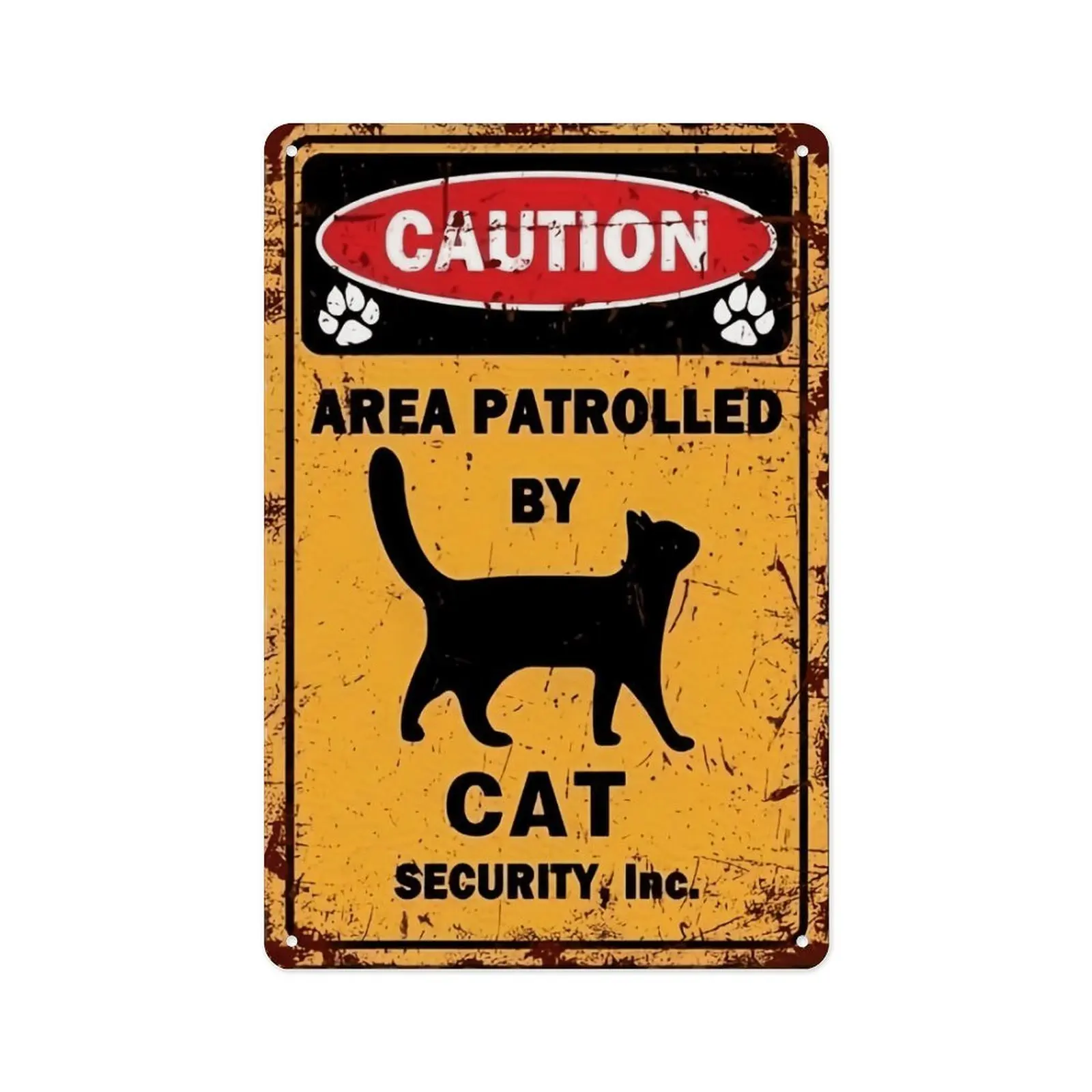 1pc 2D Flat Vintage Metal Sign - Caution Cat Security Zone 8*12in Rustic Aluminum Wall Decor with Humorous "Area Patrolled by Cat" Design - Indoor/ Outdoor Home & Garden Art, Perfect Gift for Cat Lovers, Cat Decor, Indoor Art Piece