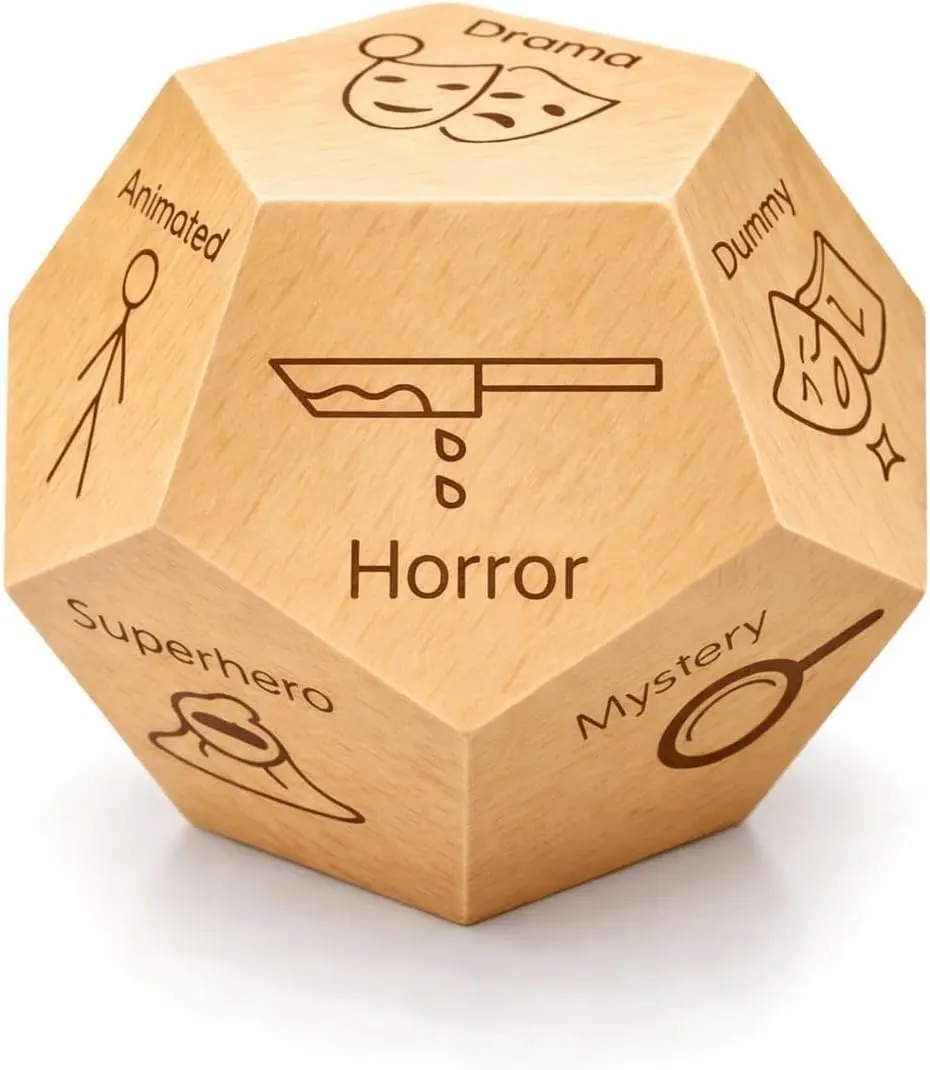 Dice Dozen 12-Sided Movie Genre Dice – Fun Movie Night Spinner to Pick Random Genre – Family Game Night Idea, Decision Maker for Movie Lovers – Comedy, Action, Horror, Romance, Sci-Fi & More!