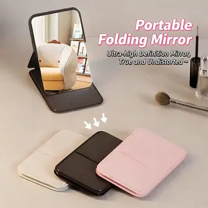 2PCS Portable PU Leather Mirror Folding Desktop Makeup Mirror with Adjustable Stand for Personal Use,Travelling，Gift