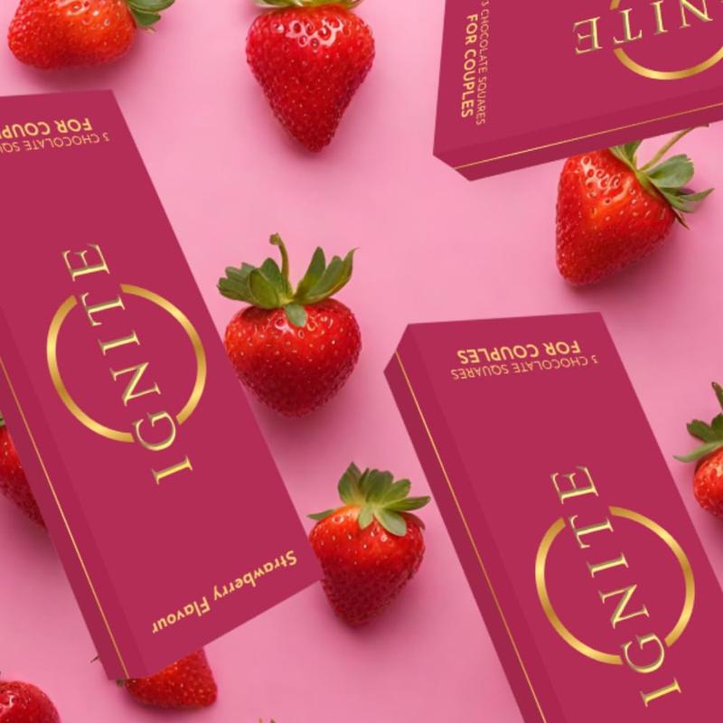 Hot 2026!! Ignite Chocolate Bars - Premium Strawberry flavor Chocolate Squares for Couples - 60% Cocoa, Vegetarian - Crafted with Selected Ingredients for a Delightful Experience - Ideal for Men & Women