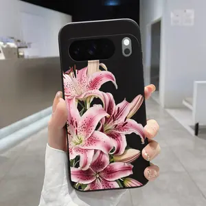 Pink Lily Elegance Pattern Rounded Edge Phone Case for Google Pixel 10 9 8 7 Pro A XL Shockproof Drop Protection Rugged Durable Liquid Silicone Cover Cellphone Protective
