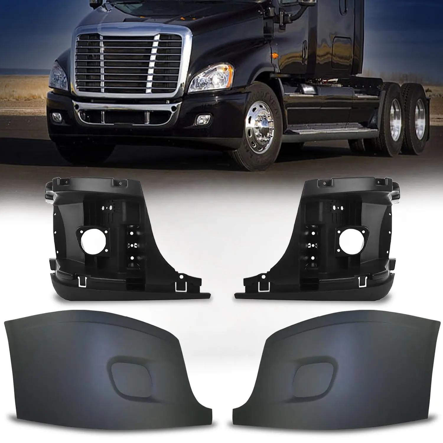 Torque Bumper Cover Replacement Set with Inner Support (without Fog Light Hole) for 2008-2017 Freightliner Cascadia Semi Trucks Driver Side Passenger Side (TR067-L & TR067-R + TR072-L & TR072-R)