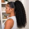 [250% 18''=105.23$] Arabella Ponytail 100% Virgin Human Hair 250% Density Afro Kinky/Burmese Curly/Yaki Straight with Finger Curls Glueless Ponytail for Beginners Put On Go