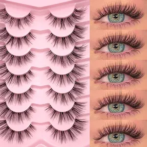 7 Pairs Lashes With Clear Band Natural Look False Eyelashes Fluffy False Lashes Pack Wispy Eyelashes Curly Makeup Eyelashes For Daily Wear