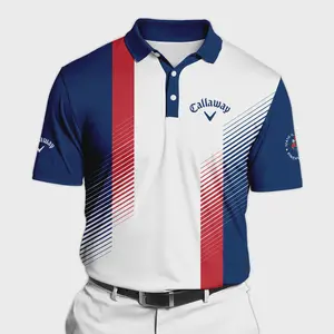 Men s Sport Callaway Golf Polo Shirt - Blue Red Striped Pattern with All Over Print - 124th U S Open Pinehurst - White Polo Shirt