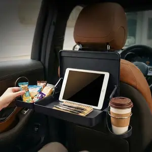 Car Back Seat Tray Table - Foldable & Adjustable Travel Desk for Eating, Working, Gaming |   Sturdy Plastic Snack Lap Tray for Adults |   Fits SUV, Sedan, Minivan (Folding Storage Box)