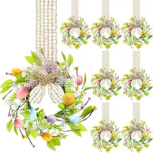 Easter Wreath Set with Ribbon Bow, Mini Realistic Easter Eggs Flower Spring Decorations, Kitchen Window Front Door Tabletop Home Decoration