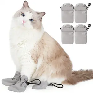 Cat Boots, 4 Packs Cat Claw Covers,Anti Scratch Cat Mittens, Breathable Mesh Cat Foot Covers, Adjustable Cat Claw Protectors For Indoor Cats Pet Bathing Cutting Nails