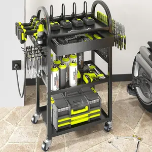 Tool Cart with Charging Station, Rolling Cart with Drawer, Duty Tool Organizer with 360 Silent Wheels, for, Warehouse & Repair Shop