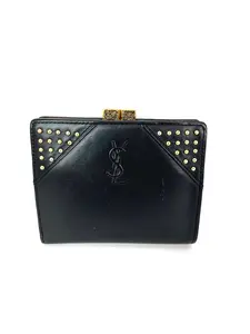 Pre-owned Yves Saint Laurent leather Small Leather Goods Saint Laurent Lambskin Cassandre Studs Black Vintage Coin Wallet