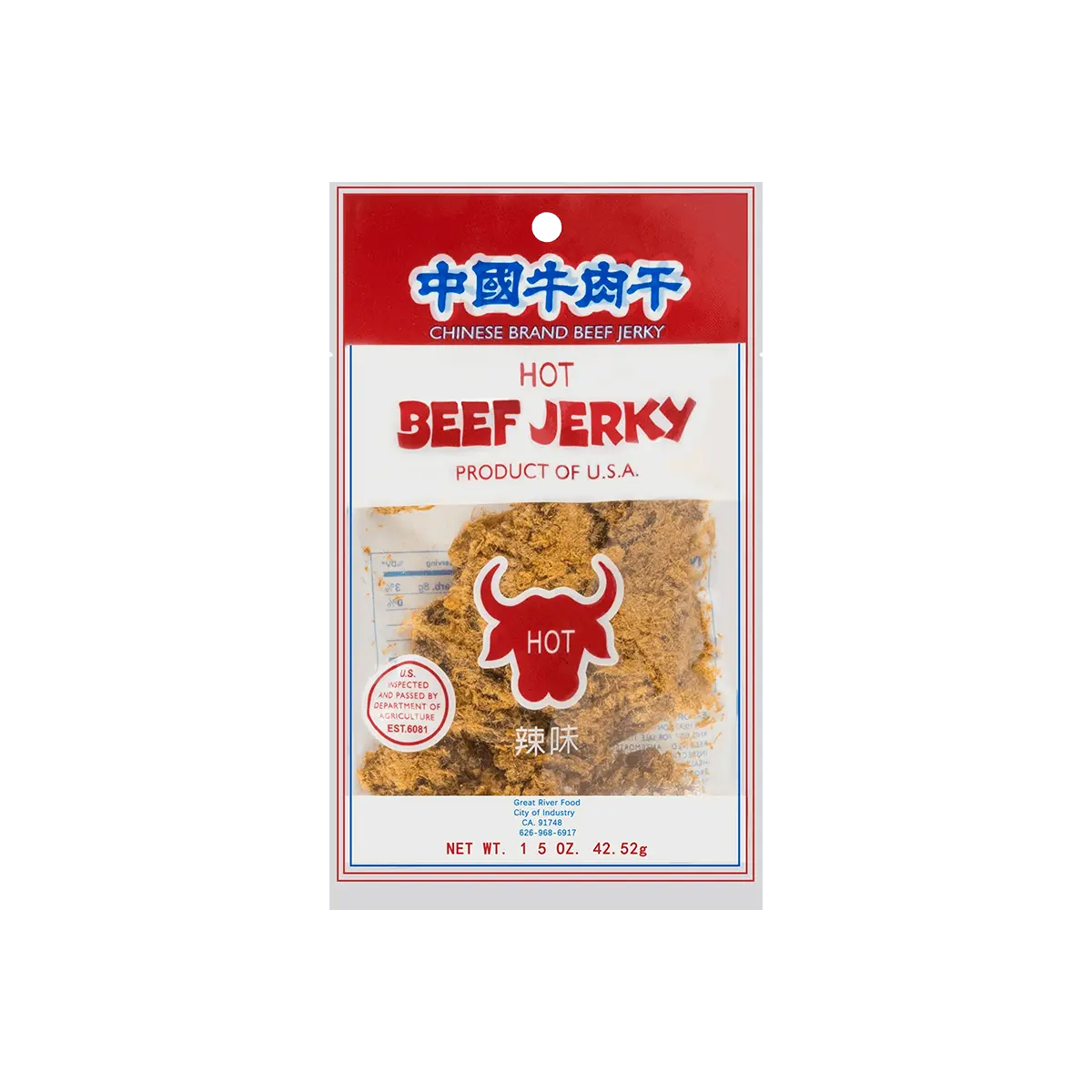 CHINESEBRANDBEEFJERKY Hot Flavor Beef Jerky 42.52g CHINESEBRANDBEEFJERKY Hot Flavor Beef Jerky 42.52g