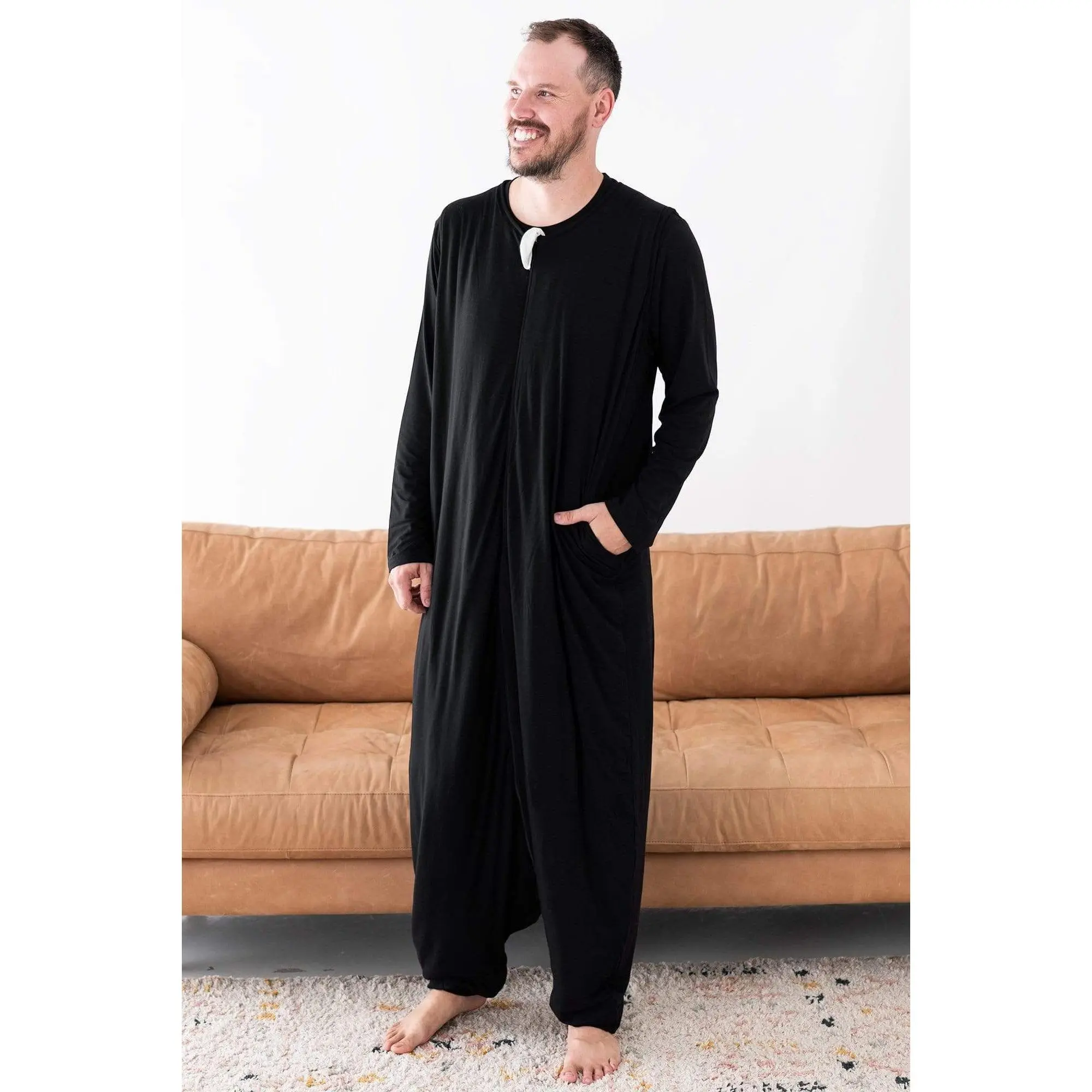 Men's Islamic Silky Polyester-Spandex Nightwear Robe, Adult Midnight Sleep Robe with Zipper, Loungewear, Pocket, Rayon, Menswear, Ribbed, Relaxed Fit, Soft, Layer