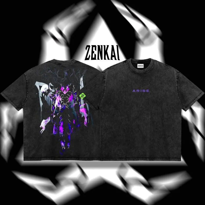 [Zenkai] Arise Shadow Monarch - Beru Vintage Washed Oversized T-Shirt & Hoodie – Solo Leveling Anime Graphic, Purple Shadow Army Dark Fantasy Design, Heavyweight Cotton Streetwear Unisex