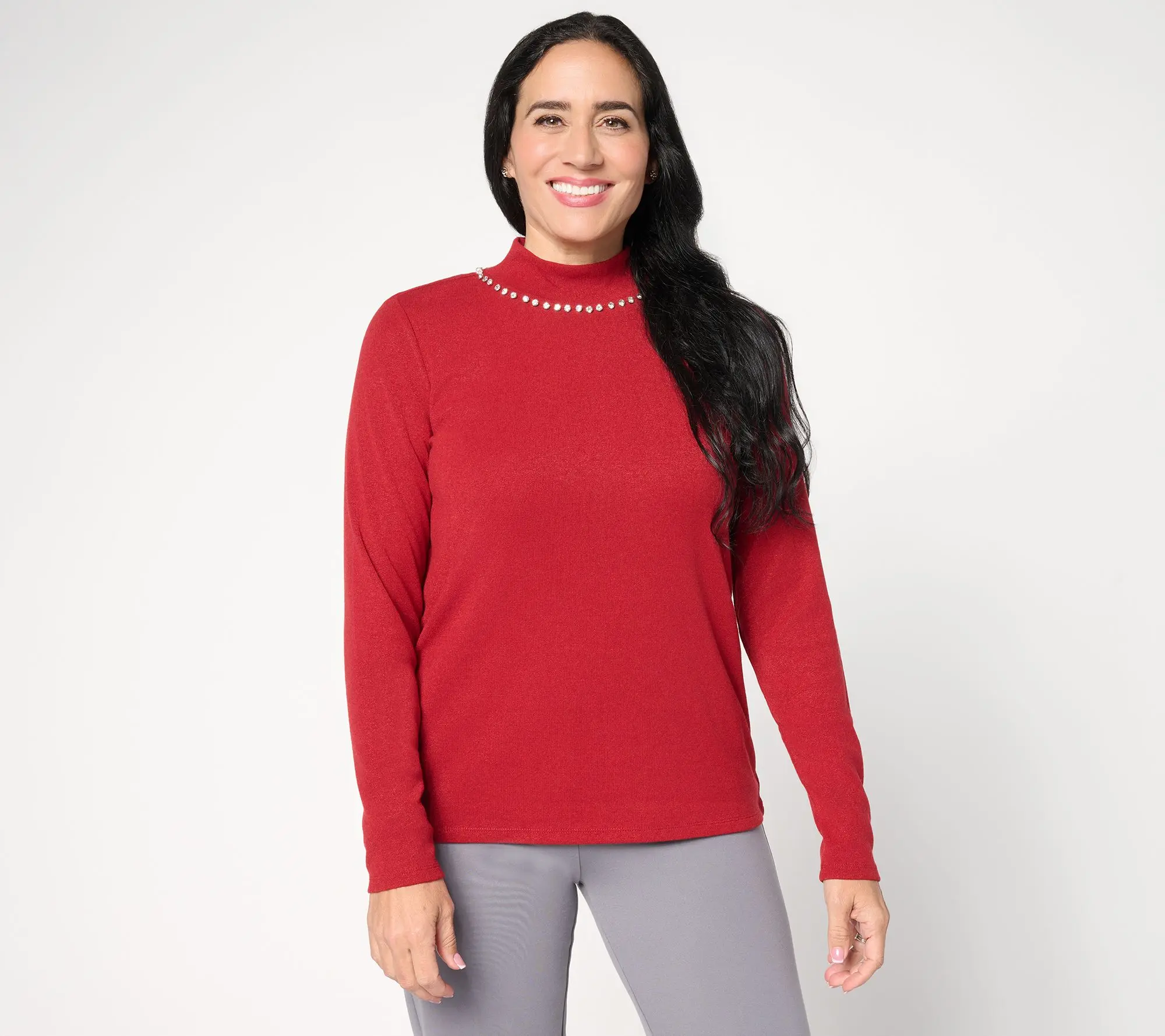 Dennis Basso Mock Neck Sweater with Embellishment