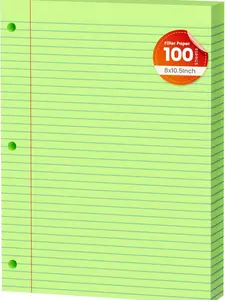 Green Loose Leaf Paper 100 Sheets Colored Filler Paper 8 * 10.5 College Ruled 3-Hole Punched for 3-Ring Binders Notebook Lined 8" x 10.5"