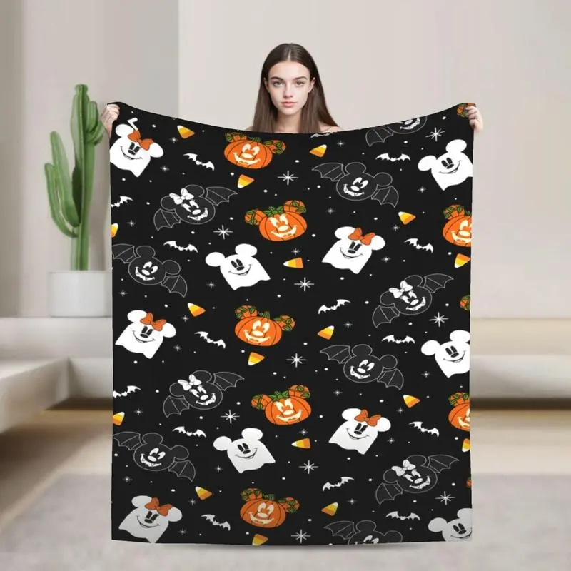 Halloween Mouse Couple Blanket, Premium Fleece Flannel Throw, Cute Bat Cartoon Design, Cozy Sofa Bed Decor Gift