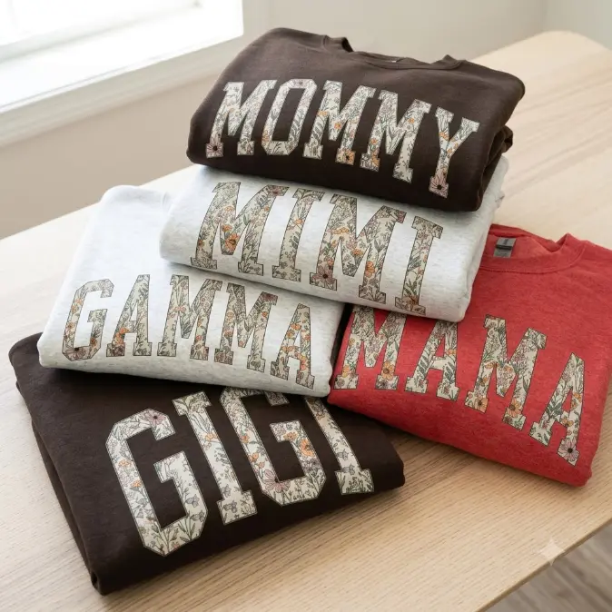 Personalized Family Title Sweatshirt, Floral Mama Nana Gigi Mimi Crewneck, Custom Grandma Auntie Pullover, Vintage Botanical Family Sweatshirt, Matching Family Gift, Cozy Mom Gift