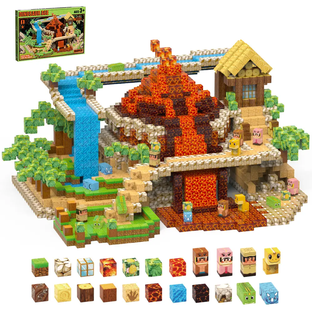 150PCS Magnetic Building Blocks STEM Sensory Montessori Toys for Kids 4-8 Years Boys 3D Pixel World Magnet Cubes Dinosaur World Children's Gifts Birthday Gifts Gift Sets Christmas Birthday Gift Dinosaur Theme