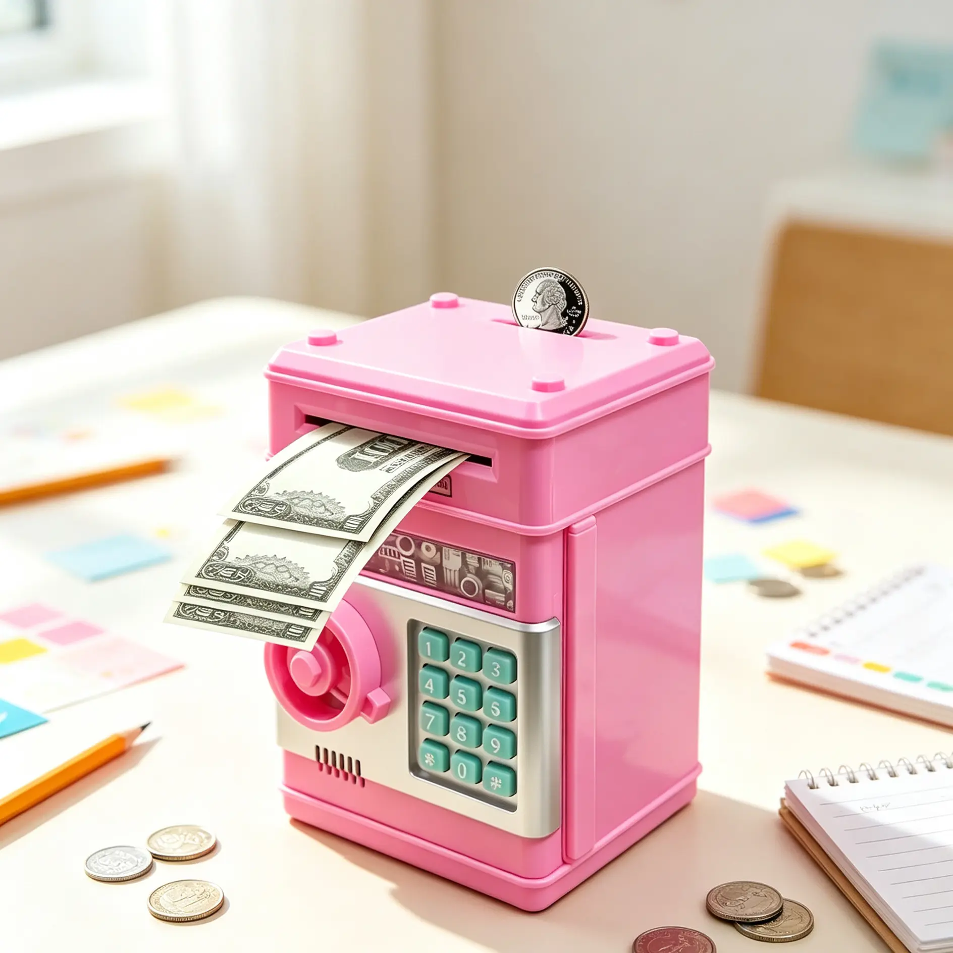 Kids Mini Electronic ATM Piggy Bank, Password Lock Secure Savings Box For Cash And Coins, Sturdy Educational Money Storage Toy For Boys And Girls Age 3–12, Ideal Birthday & Holiday Present Desktop Decor Ornament For Young Children.unique gift idea