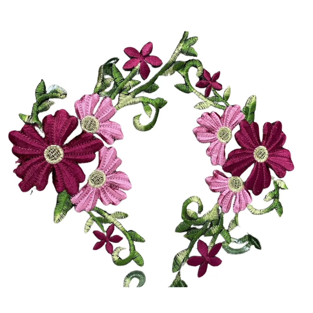 Patch Party Club, Luxe Florals: "RED & BURGUNDY" 2-Color Velvet Flowers, Embroidered Iron-On Patches - 6" to 8", 2-Piece Set Floral Patches, Patch Bundles
