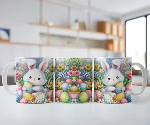 Cute Easter Bunny 11oz 15oz Mug, Spring Ceramic Coffee Cup, Holiday Coffee Mug