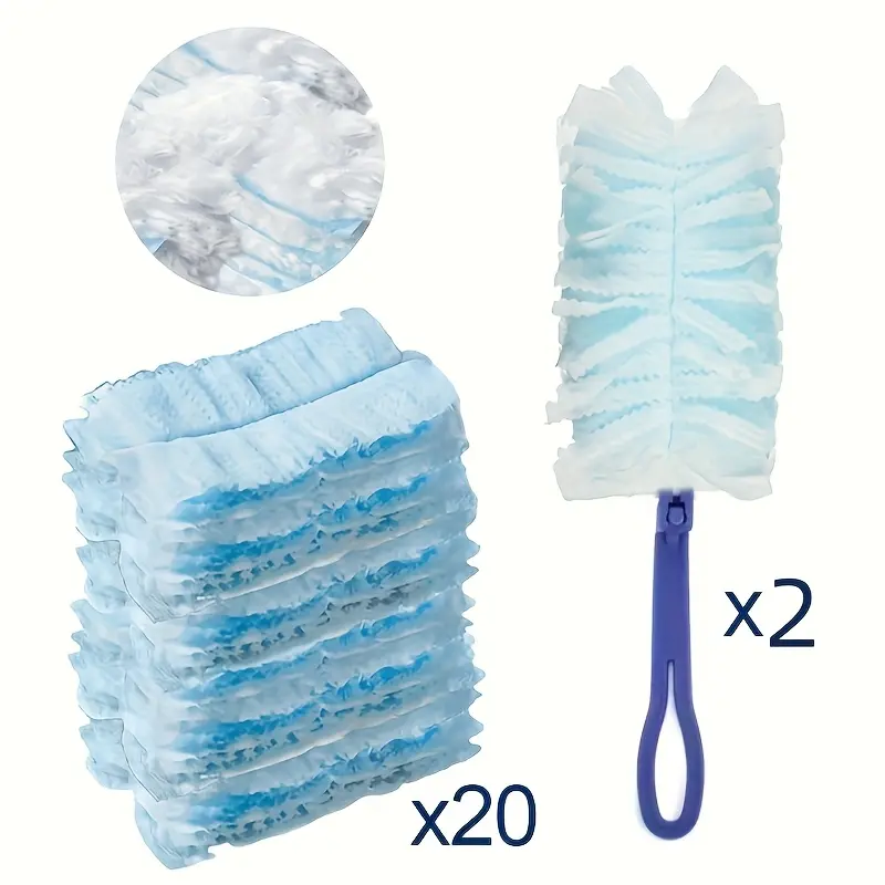 1set, Electrostatic Dust Duster, 1handle + 10/ 20/ 30 Disposable Replacement Duster Cloth, Household Dust Removal Brush, Handheld Dusting And Sweeping Brush, Multipurpose Duster For Laundry, Furniture, Car, Keyboard, Cleaning Supplies, Cleaning Gadgets