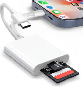 SD Card Reader for iPhone, Dual-Port Micro SD Card Reader USB C & Lightning, Micro SD Card Adapter, Digital Camera to iPhone Compatible Memory Card Reader Supports SD, SDHC, SDXC, Micro SD, SDHC, SDXC Cards