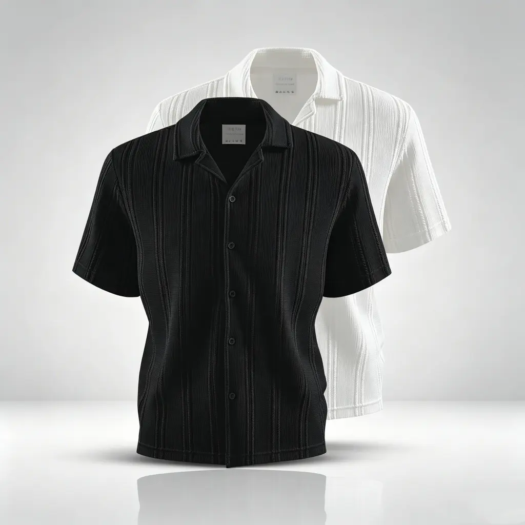 Men's Classic Textured Collared Neck Breathable Knit Short-Sleeve Button-Up Shirts - Regular Fit, Minimalist, Lightweight, Multi-Functional, All-Day Comfort, Cold Wash/Dry Clean, Romance-Ready for Casual Summer Outings